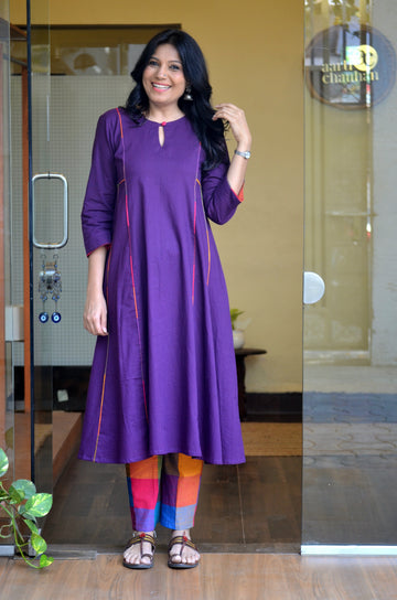Handloom Cotton Kali Kurti - Purple