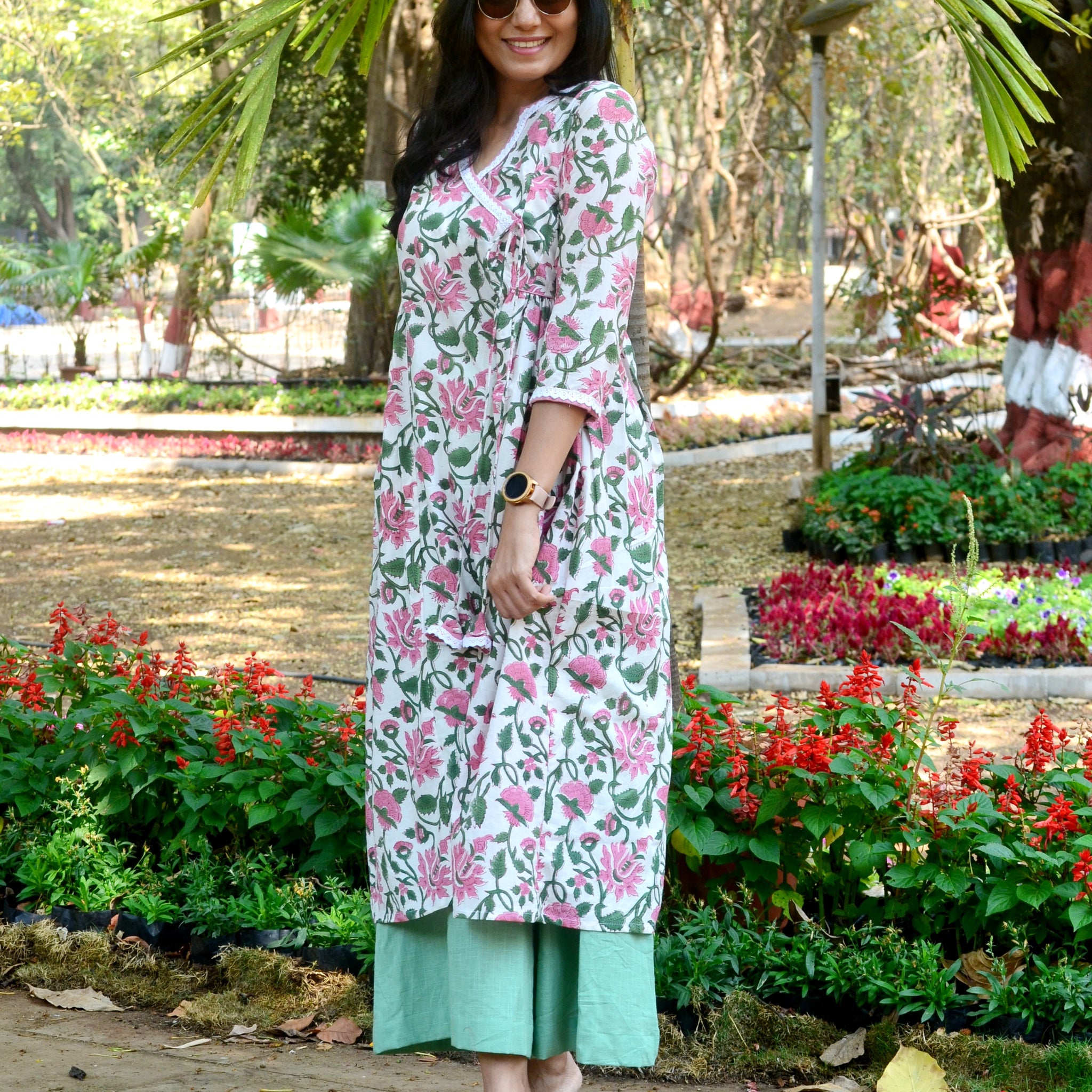 'Basant Bahar'-Cotton Block Printed Kurti White