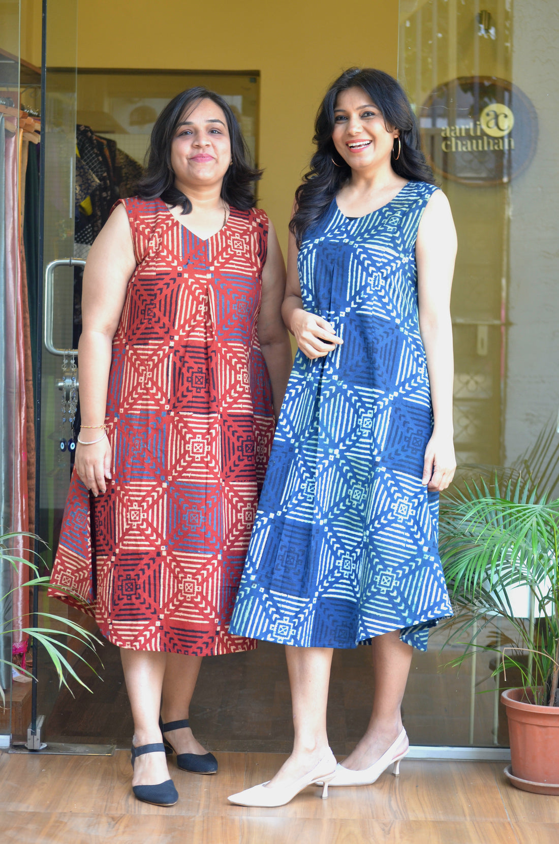 Rozana - Cotton Ajrakh Dress Rust