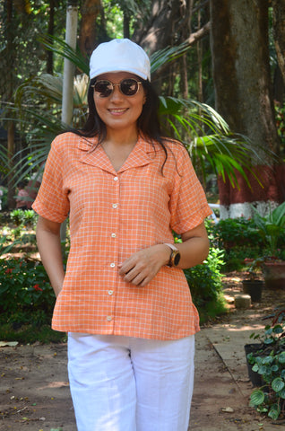 Crisp n Cool'-Pure Linen Shirt Peach