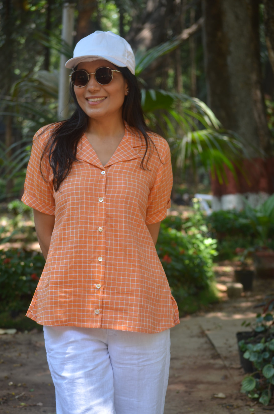 Crisp n Cool'-Pure Linen Shirt Peach