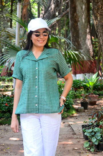 Crisp n Cool'-Pure Linen Shirt Green