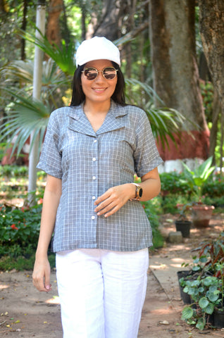 Crisp n Cool'-Pure Linen Shirt Grey