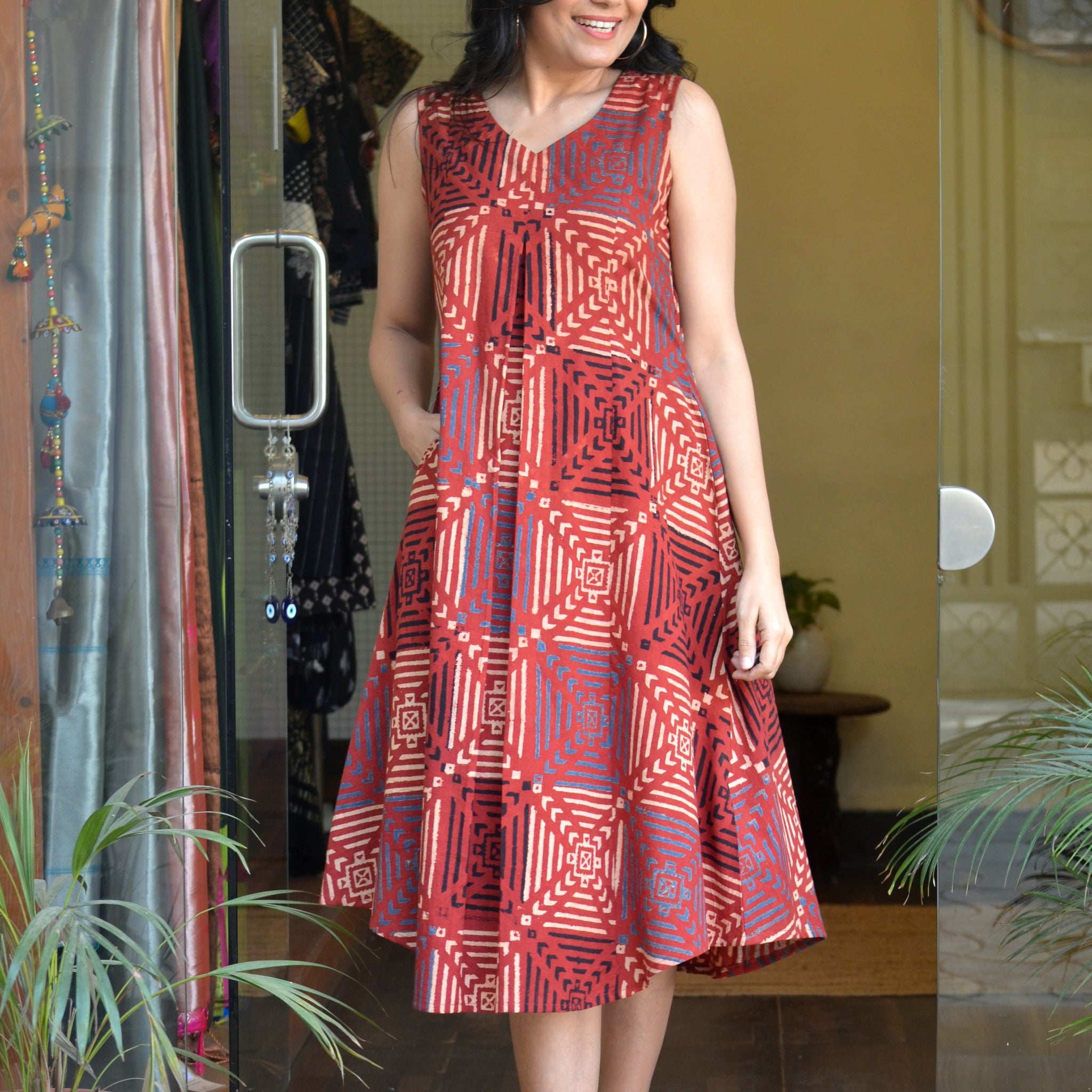 white christmas dresses Buy Ajrakh Dress Block Print Cotton - Long Dresses main image 0