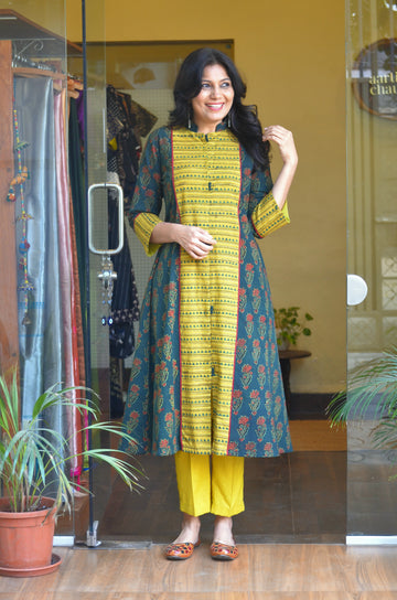 Rozana - Cotton Ajrakh Kurta Green