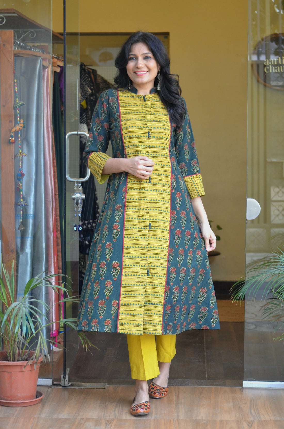 Rozana - Cotton Ajrakh Kurta Green