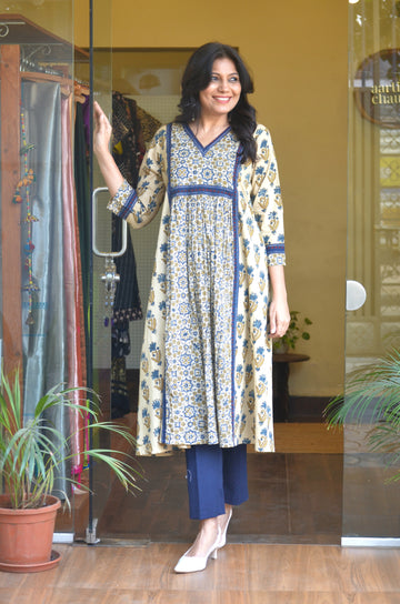 Rozana - Cotton Ajrakh Kurta Beige