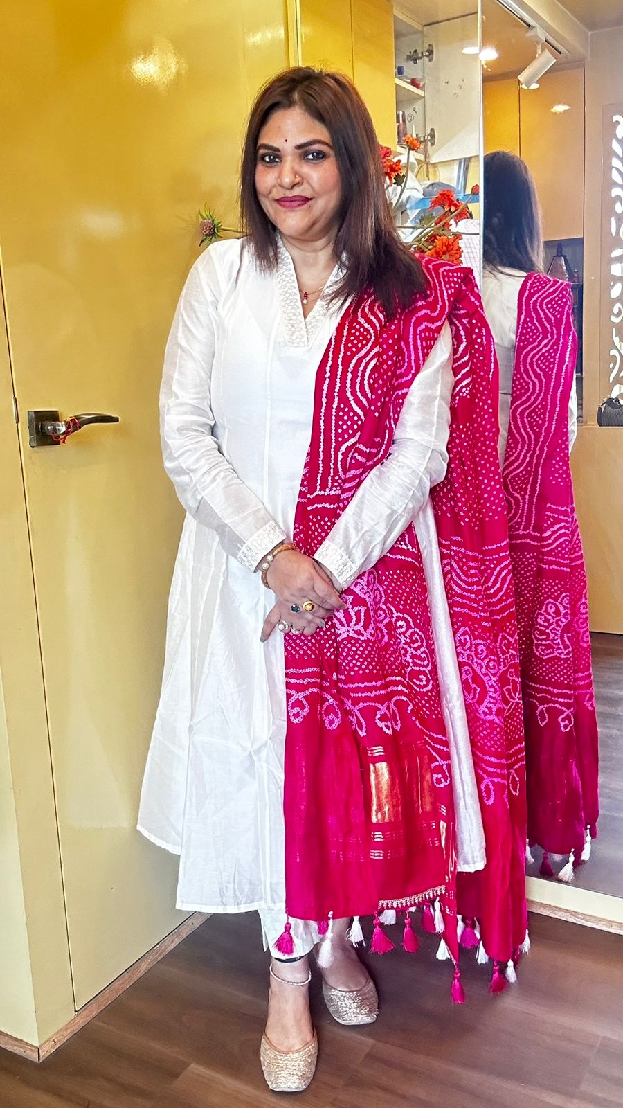 Woven Chanderi Anarkali- Off White