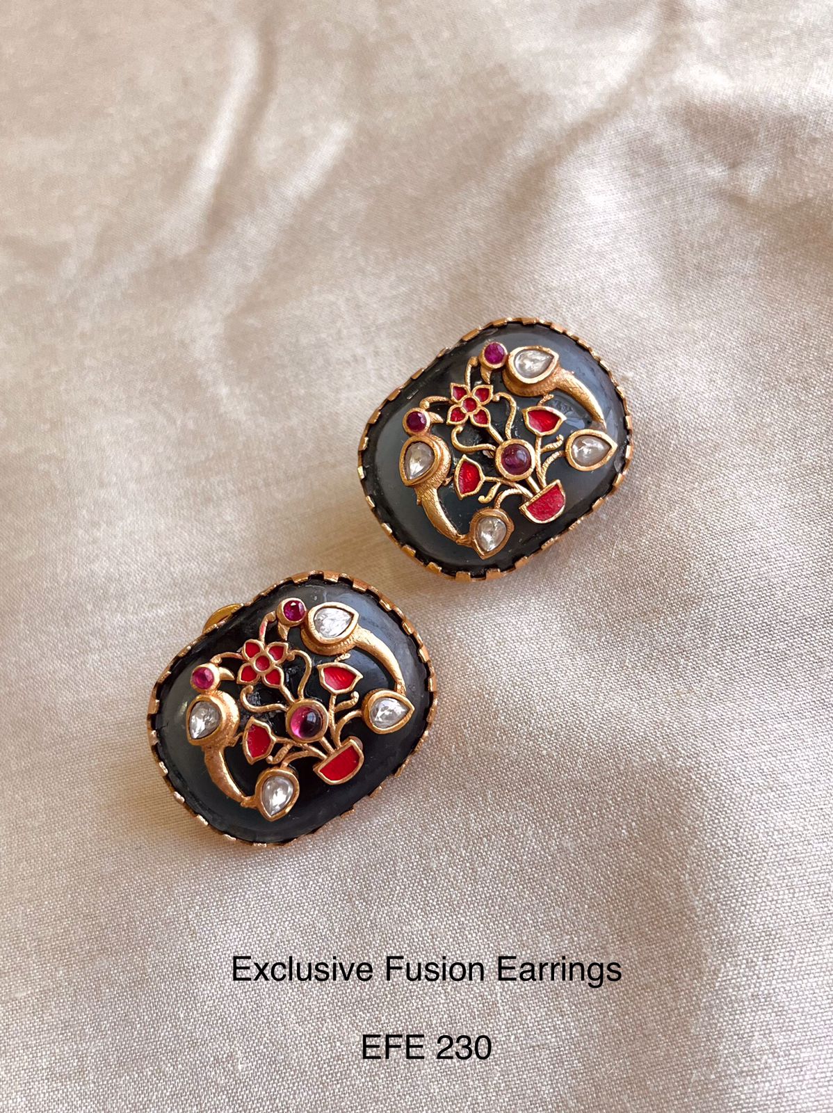 Meenakari Golden Studs-Navy Blue