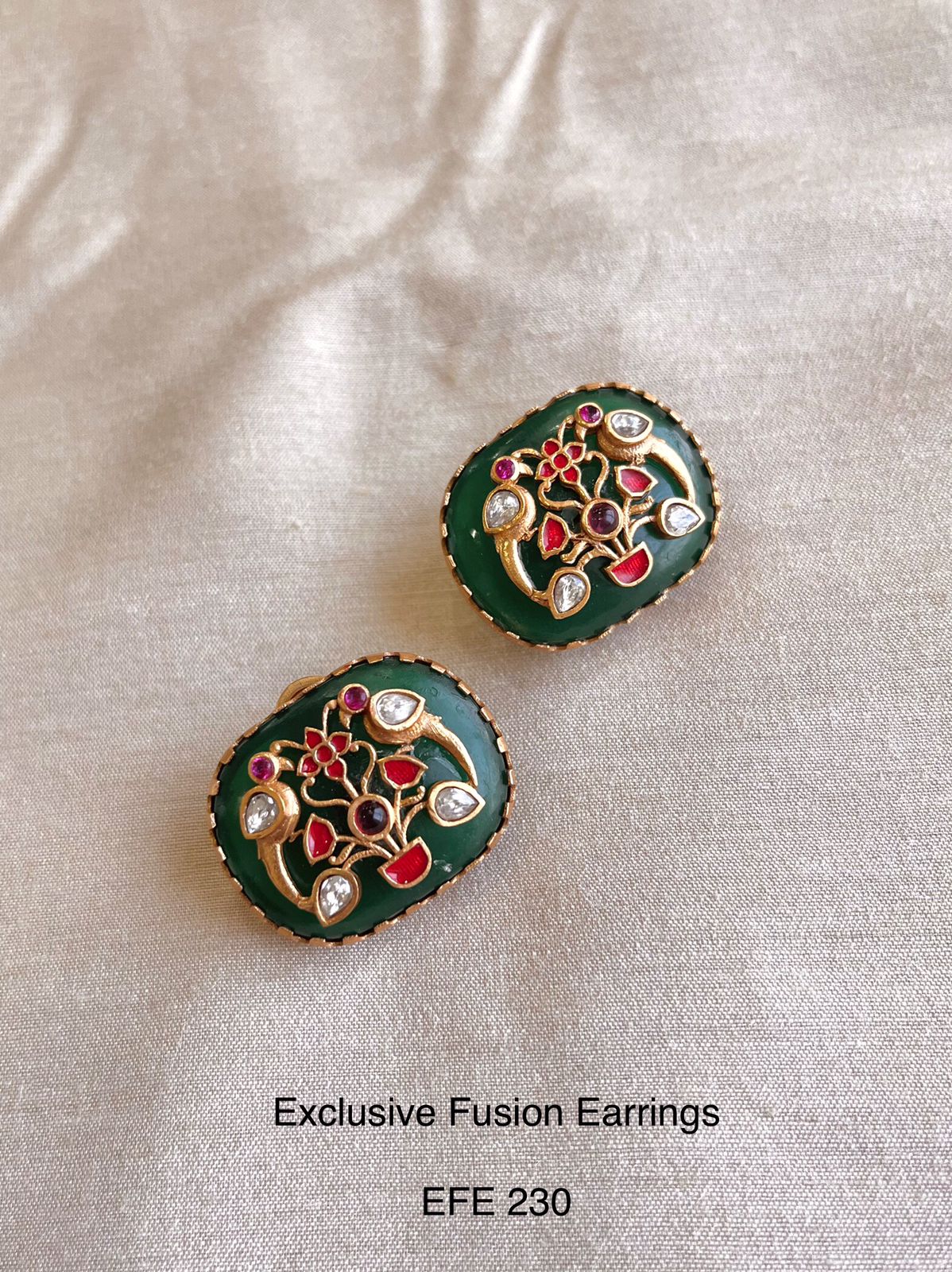 Meenakari Golden Studs-Green