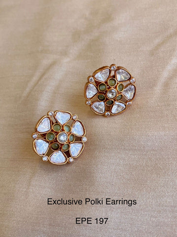 Premium Polki Kundan studs-Mint Green