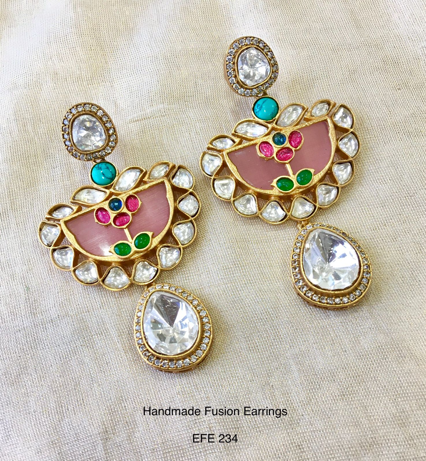 'Polki Statement Earrings-Blush Pink