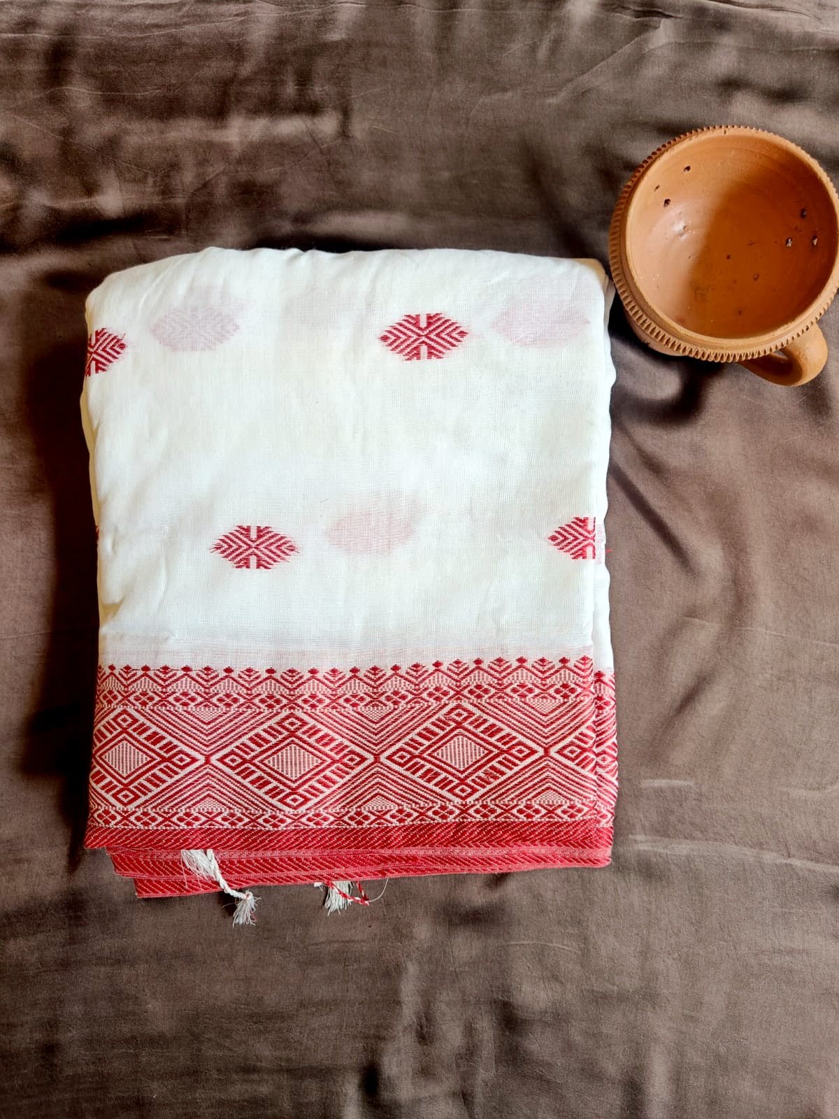 Cotton Jamdani White Red Border