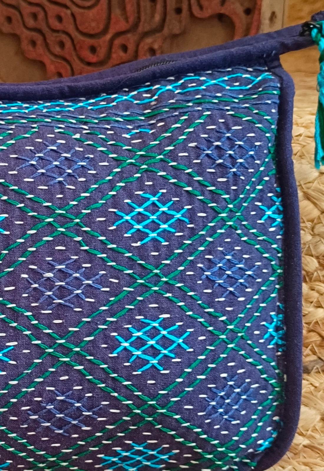 Kasuti Embroidered Bag / Pouch - Indigo
