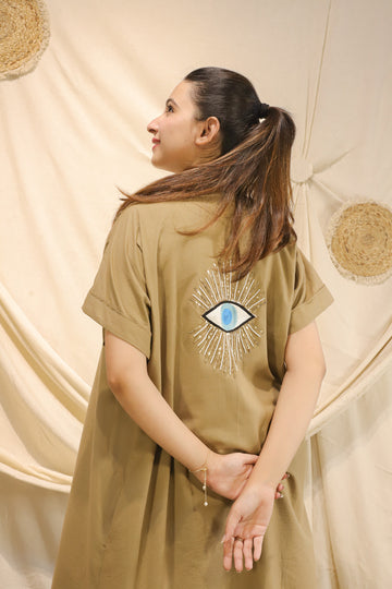 Nazar Na Lage- Hand Embroidered Dress Beige