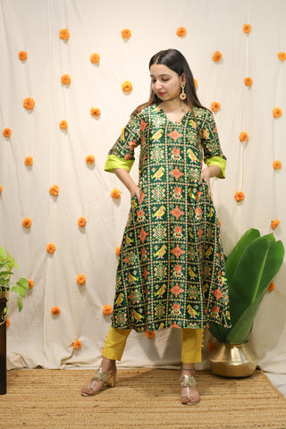 Rang Patola' - Mashroo Silk Kurti Green