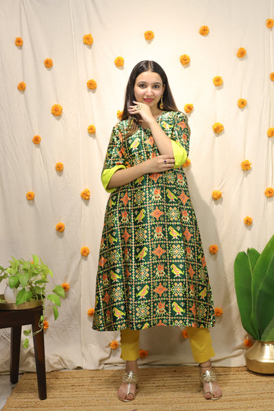 Rang Patola' - Mashroo Silk Kurti Green