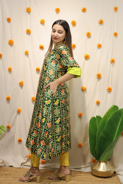 Rang Patola' - Mashroo Silk Kurti Green