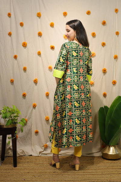 Rang Patola' - Mashroo Silk Kurti Green