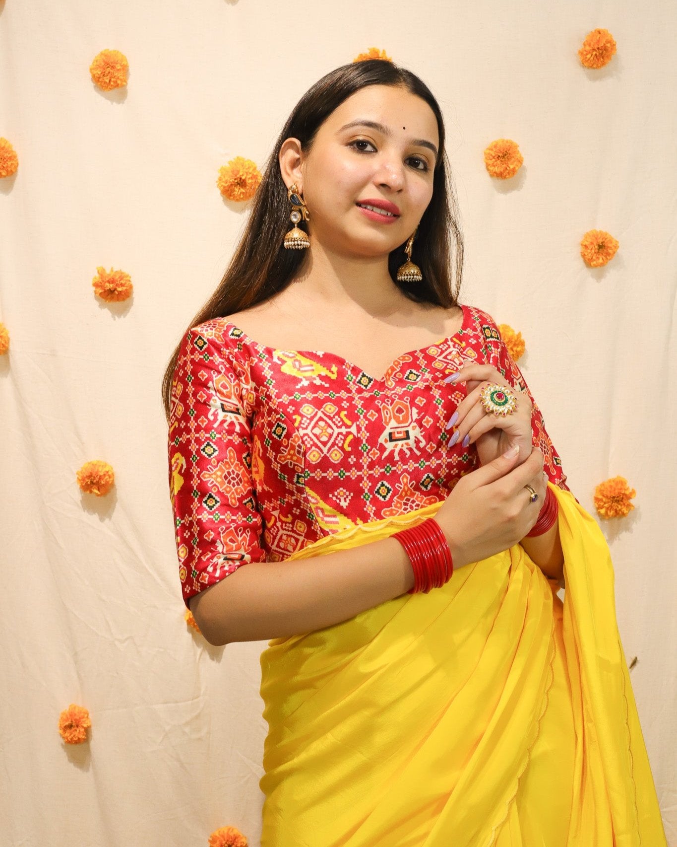 Red Rang Rang Patola' - Mashroo Silk Blouse Red
