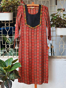 'Bohemian Dream" - Modal Silk Embroidered Patch Work Kurti Rust 1