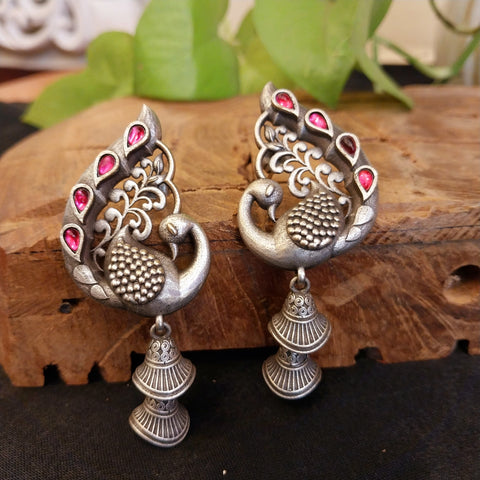 Antique Peacock Silver Look Alike Earrings - 1