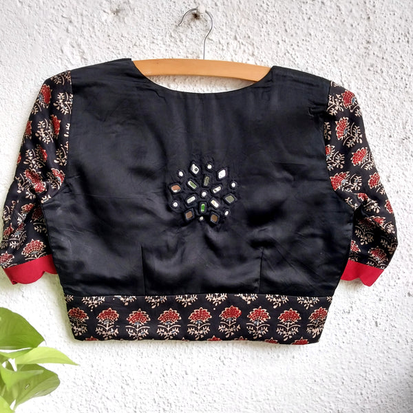 Silkana'-Modal Silk Ajrakh Blouse Black