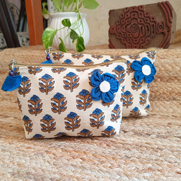 Quilted Makeup Ajrakh Pouch / Utility Set - Beige