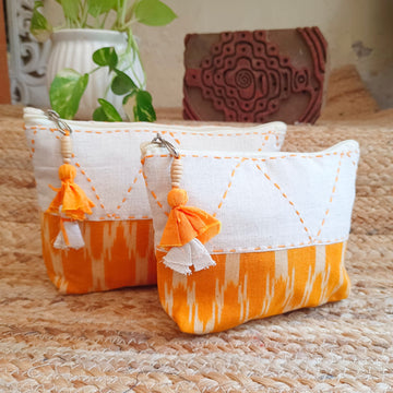 Quilted Makeup Ikkat  Pouch / Utility Set - Yellow