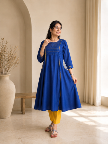 Denim Lite - Pleated Kurta Blue