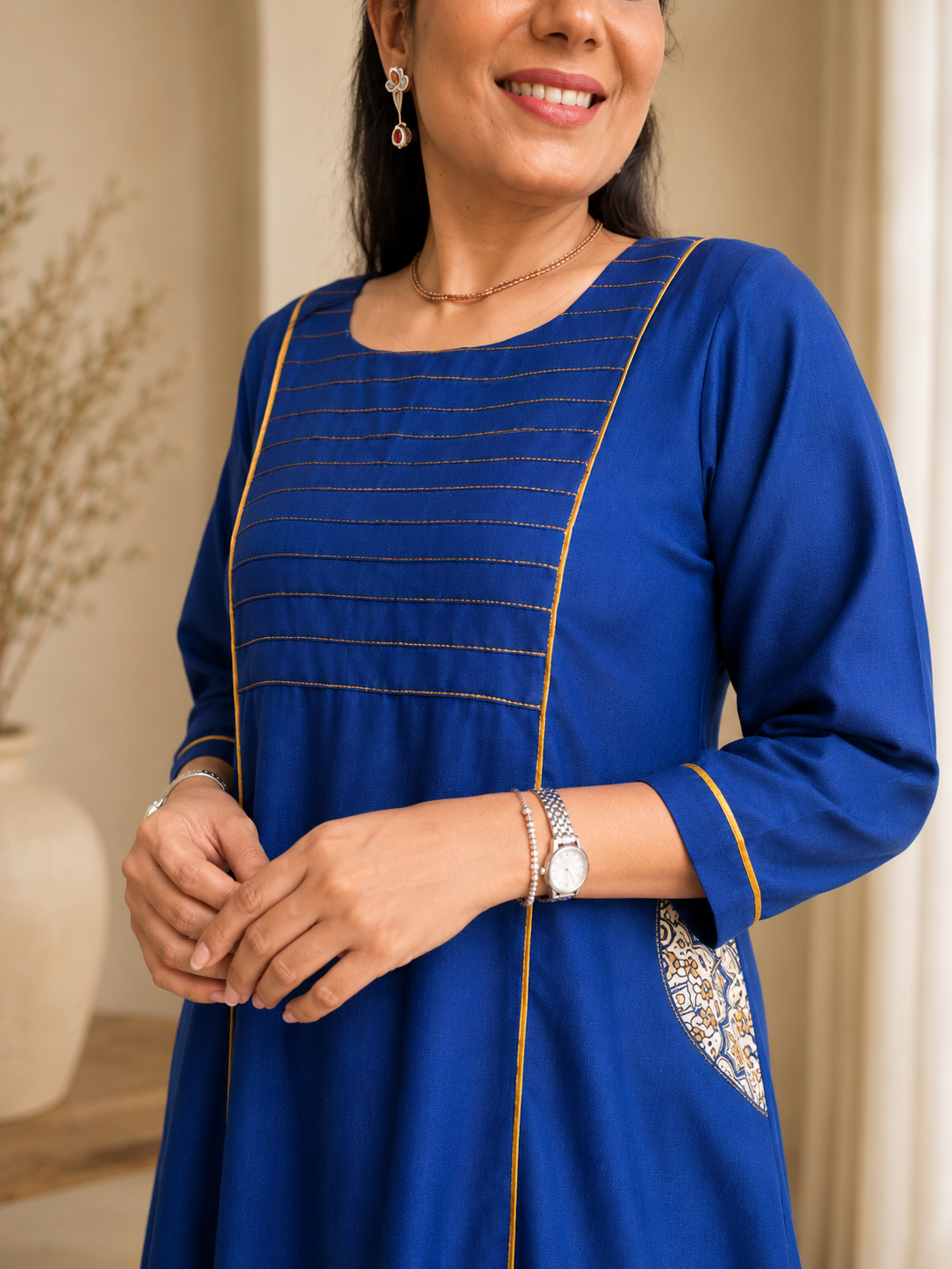 Denim Lite - Pleated Kurta Blue