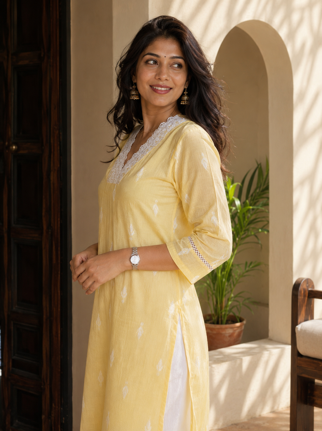 Sutradhara - Jamdani Kurti Yellow Color
