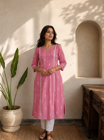 Sutradhara - Jamdani Kurti Pink Color