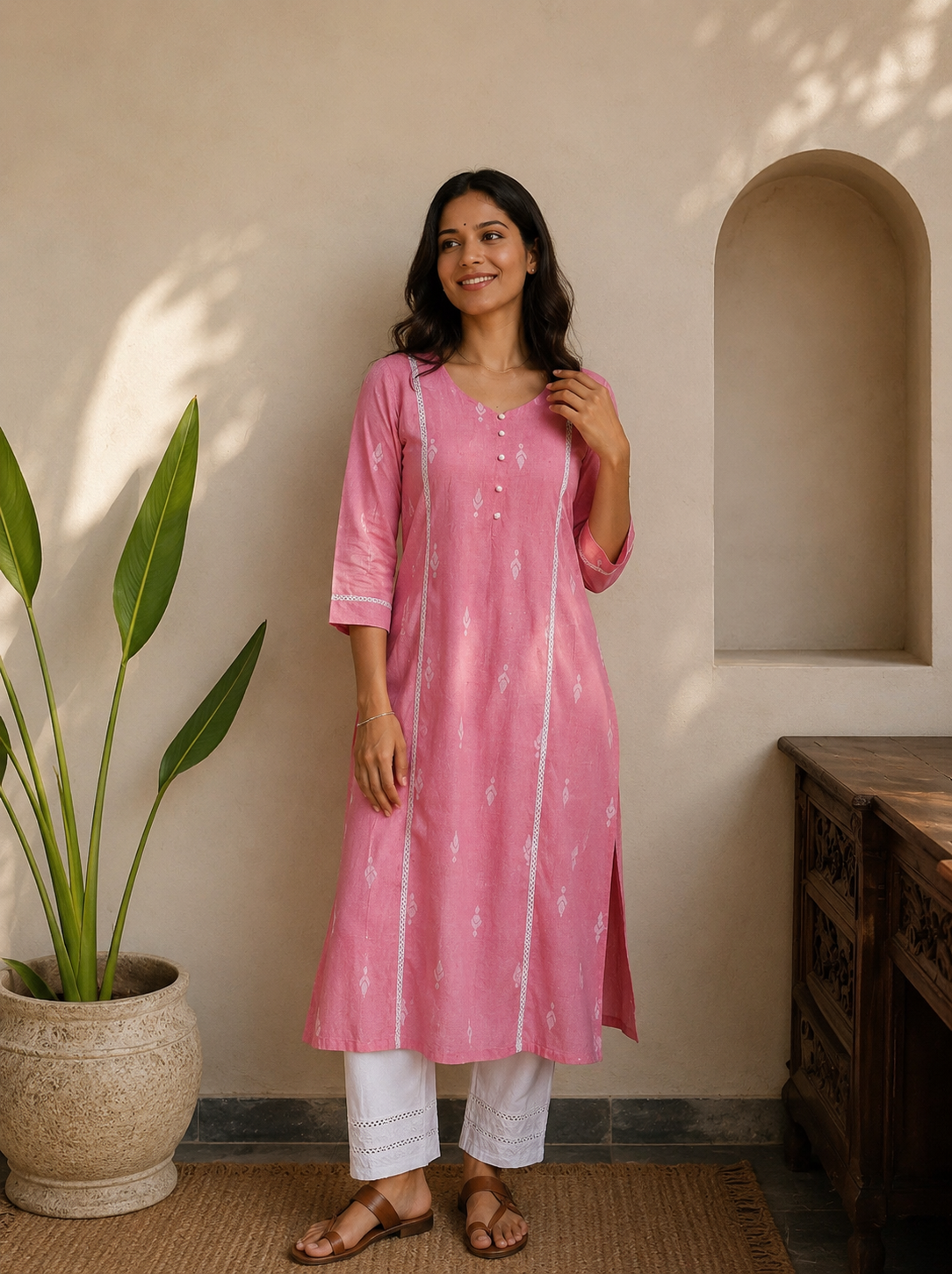 Sutradhara - Jamdani Kurti Pink Color