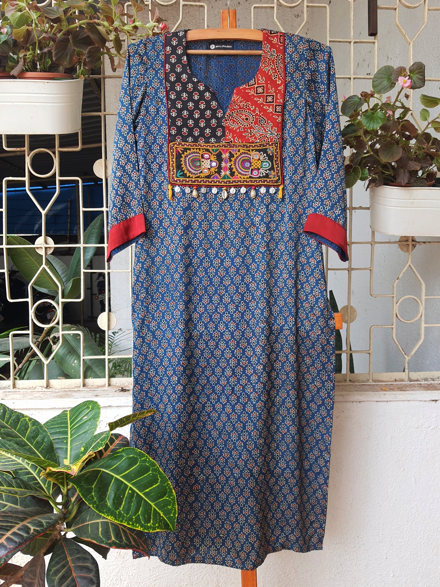 'Bohemian Dream" - Modal Silk Vintage Patch Work Kurti Indigo 1