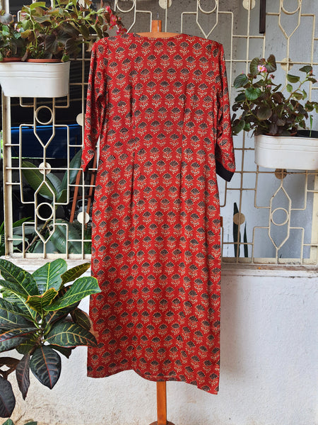 'Bohemian Dream" - Modal Silk Vintage Patch Work Kurti Rust 1