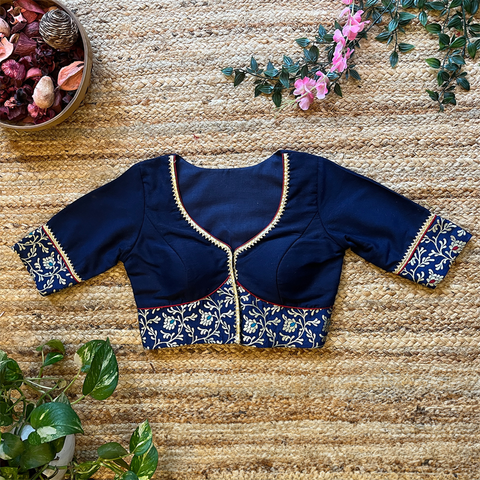 "Rasham Kali" Brocade Patch Work Blouse Blue