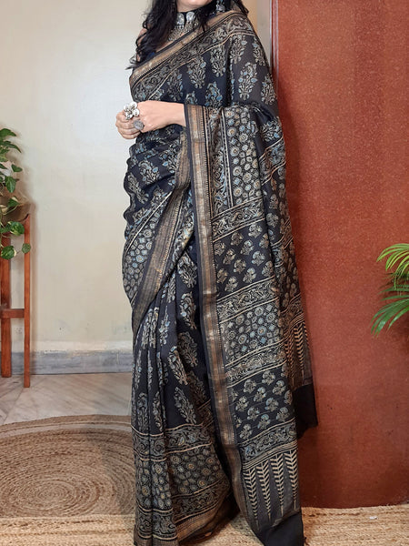 Meher- Ajrakh Maheshwari Silk Saree2