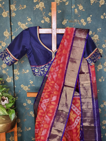 "Navrang Patola"- Handloom Cotton Silk Saree Red Blue