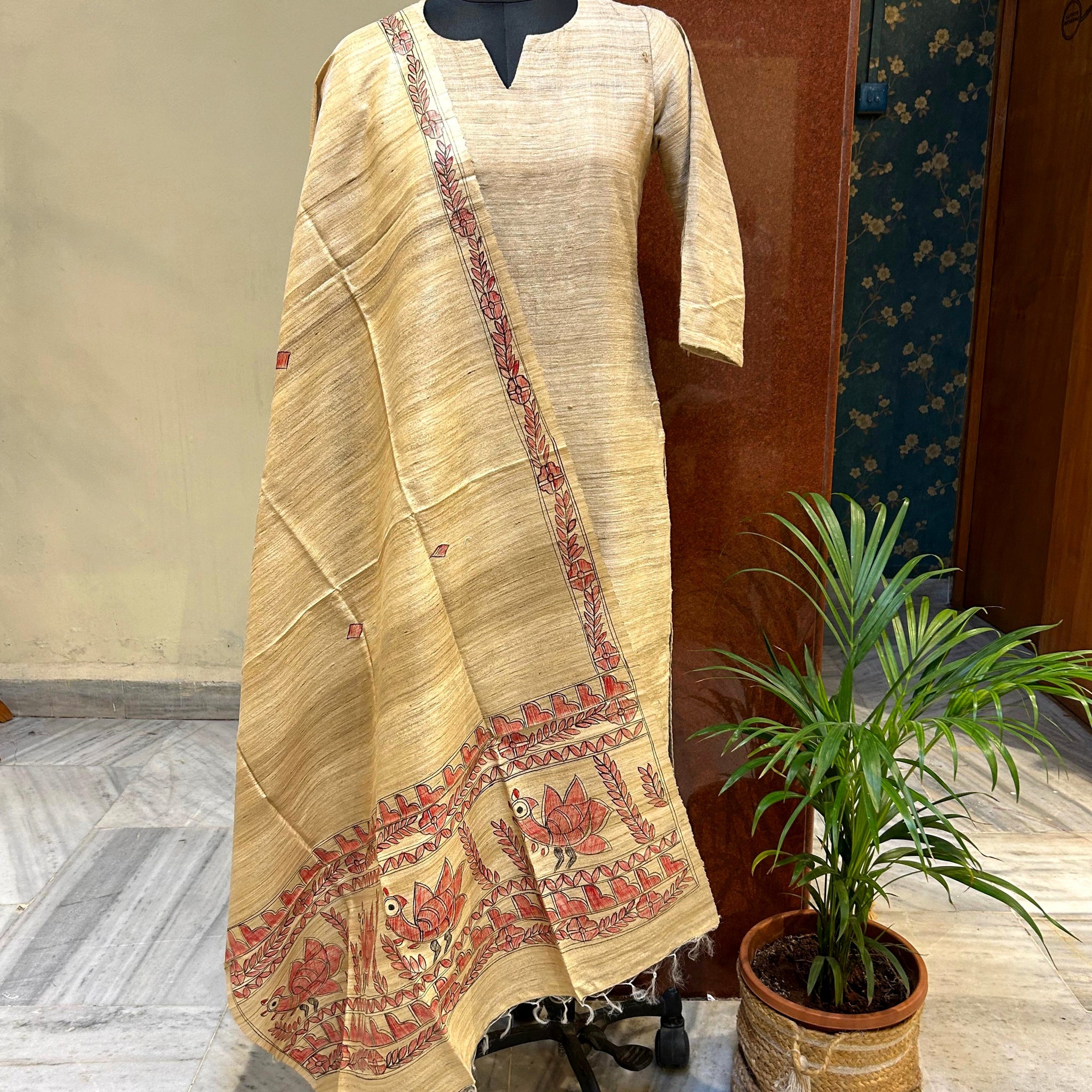 Handpainted Tussar Ghicha Silk Dupatta 4