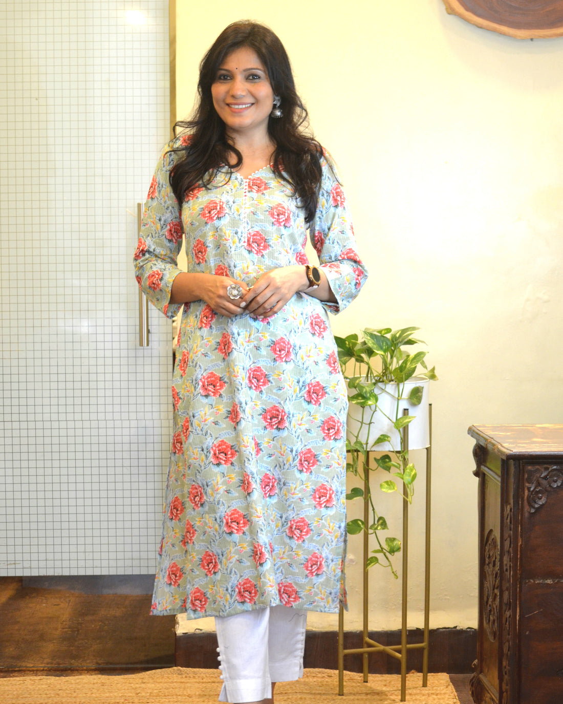 Cotton Printed Kantha Cotton Kurti - Floral