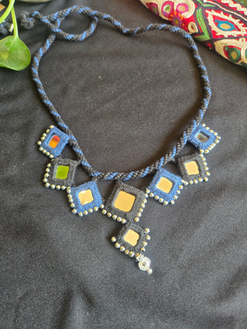 Lambani Thread and Mirror Work Necklace - Indigo