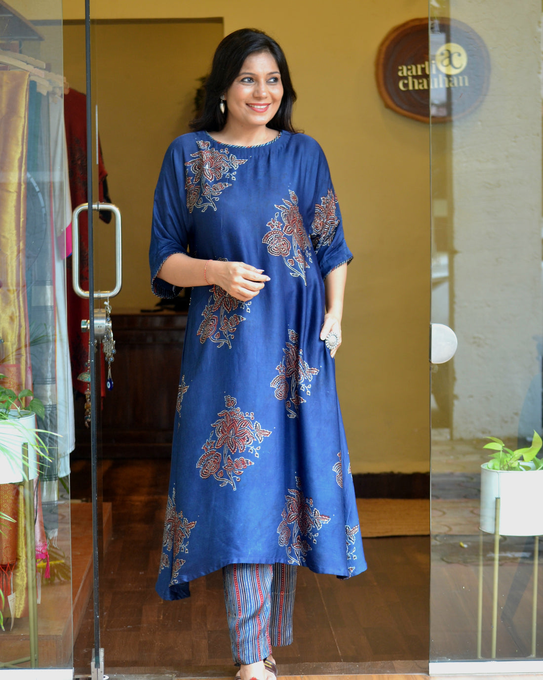 Meher-Modal Silk Relaxed Fit Kurti Indigo