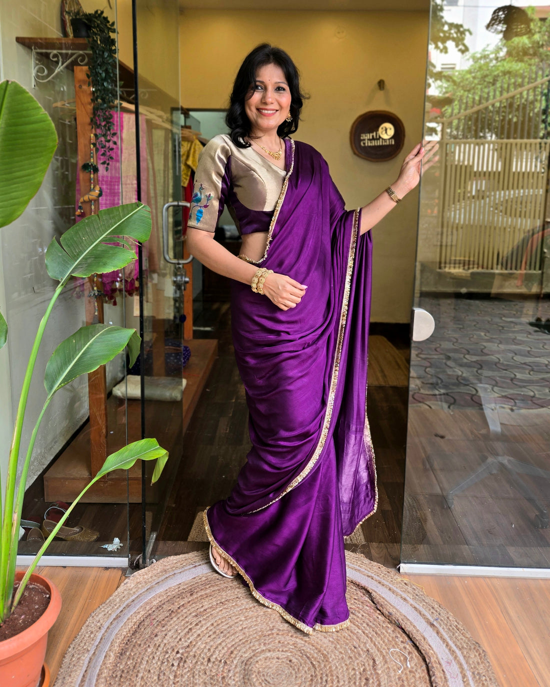 Mayura Modal Silk Lace Saree - Purple