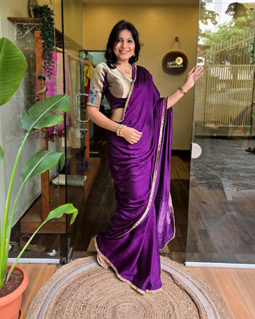 Mayura Modal Silk Lace Saree - Purple