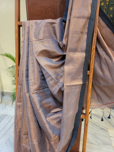 Mul Tissue Saree-Grey Copper