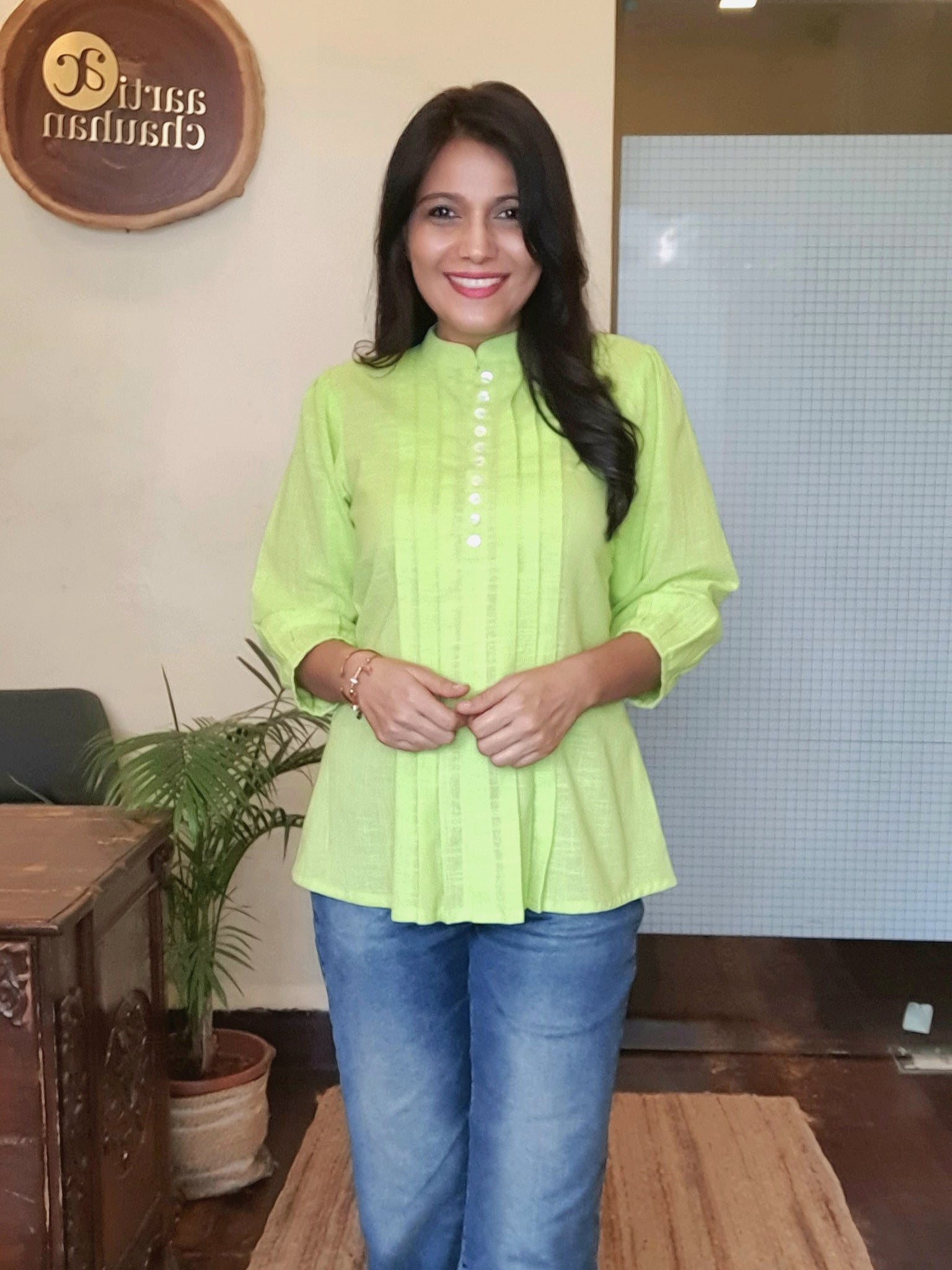 Ruhani-Cotton Solid Top Fluorescent Green