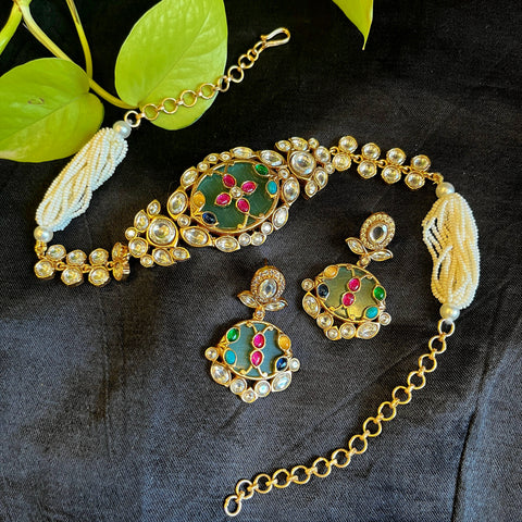 Kundan Choker Set-Mint Green