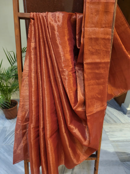 Mul Tissue Saree-Red Gold