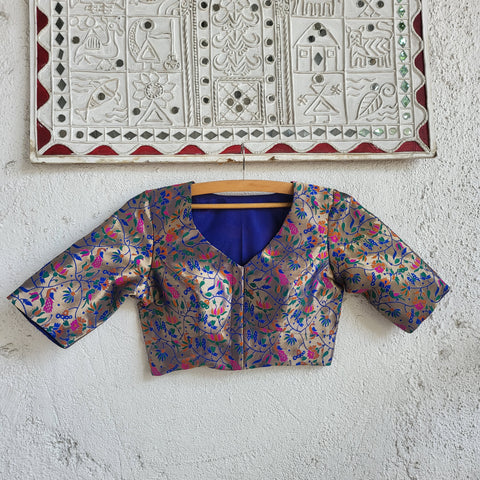 "Mayura " Paithani Blouse Blue